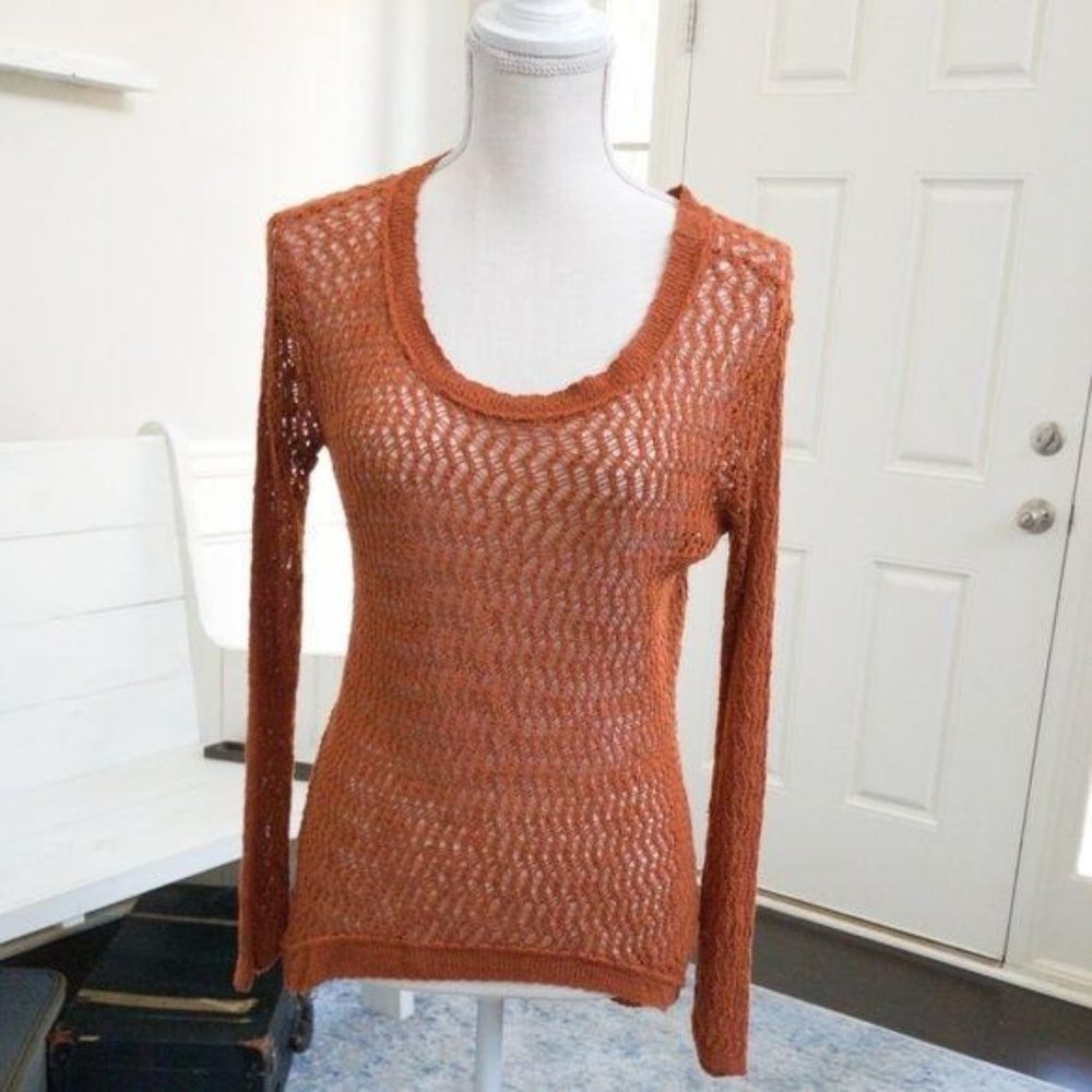 Kirra Copper Colored Open Weave Long Sleeve Sweater Size Small